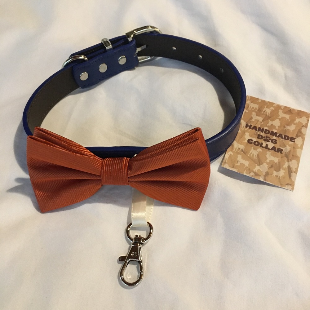 Custom made bow tie for dog. Size large. Clasp for rings if used for wedding